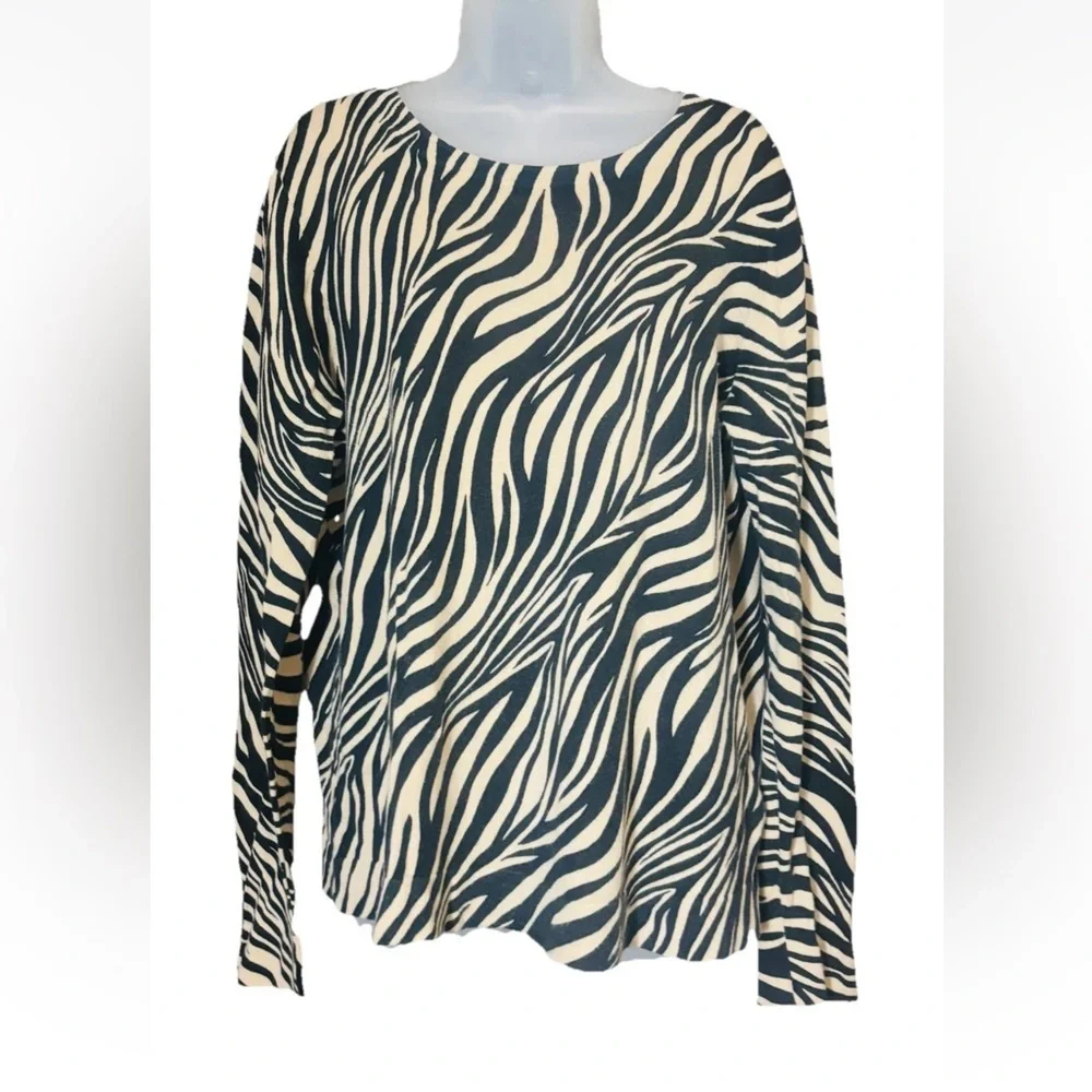 J. Crew Teddie Sweater Womens XL Black Tan Animal Print Lightweight Cotton